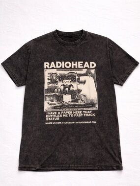 Radiohead Unisex Mineral Wash Short Sleeve Graphic Tee - Black